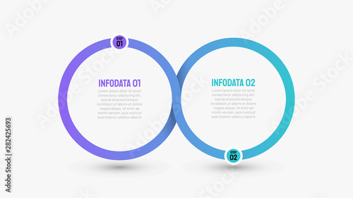 Business Infographics template.Timeline with 2 options, circles, steps or processes. Vector illustration. Can be used for workflow diagram, presentation, annual report, creative design elements.