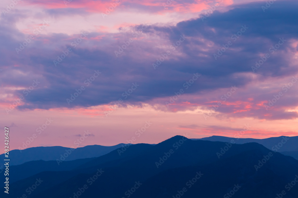 Beautiful mountain summer evening sunset landscape Lake Baika