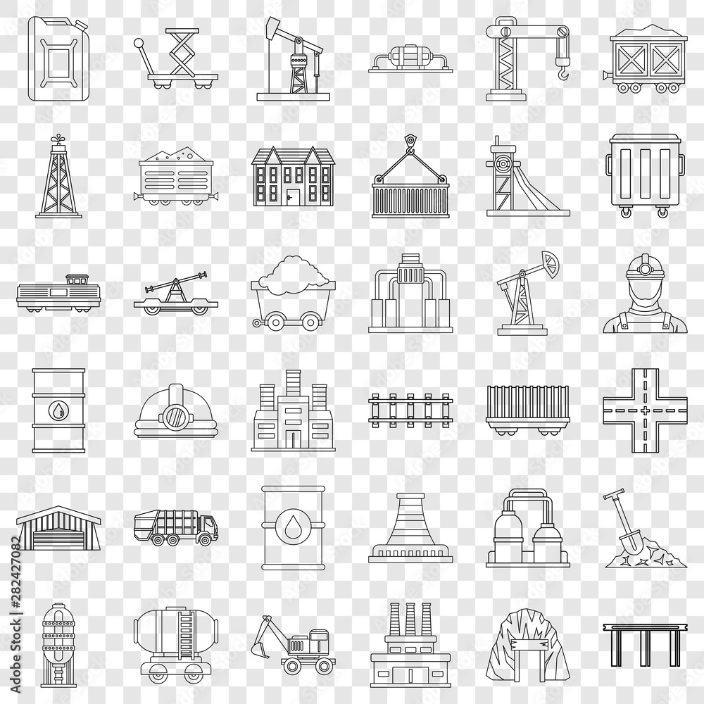 Industry icons set. Outline style of 36 industry vector icons for web for any design