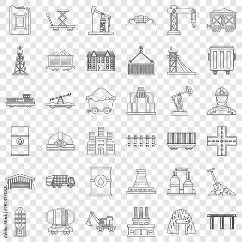 Industry icons set. Outline style of 36 industry vector icons for web for any design