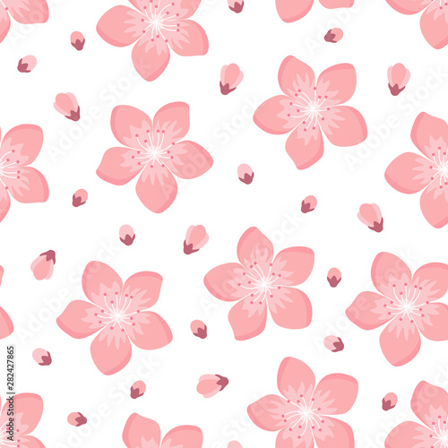 Sakura Cherry Blossom Pattern Seamless, japanese background, vector illustration, design for invitation, fabric, packaging, postcard, greeting cards