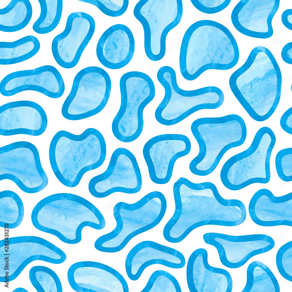 Seamless watercolor pattern with blue abstract shapes. Vector mosaic background.