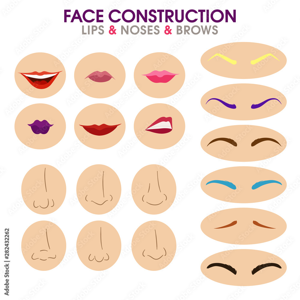 Woman face constructor. eyebrows, lips and noses. Woman face constructor. eyebrows, lips and noses.