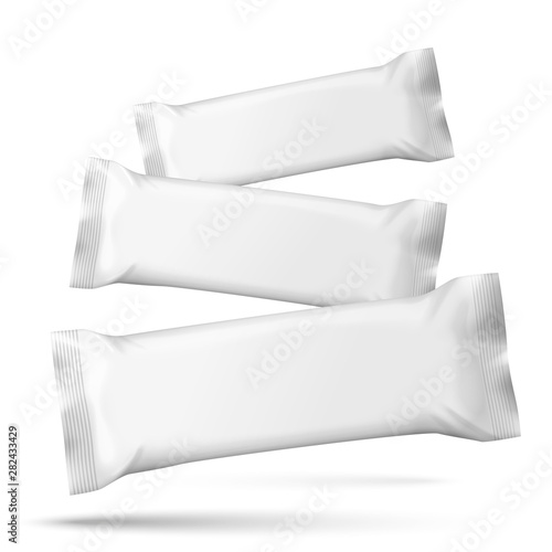Vector realistic 3d falling packs for chocolate, candies, wafers etc.  Mock-up for product package branding.