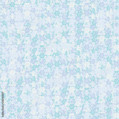 A seamless vector pattern with snowflakes in textural abstract arrangement. Surface print design swatch.
