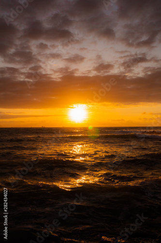 sunset at Azkorri beach  located in Vizcaya