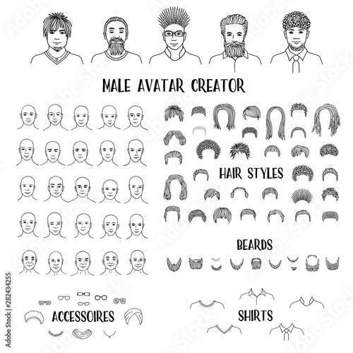 Male avatar creator - hand drawn faces and hairstyles to create your own personal profile picture