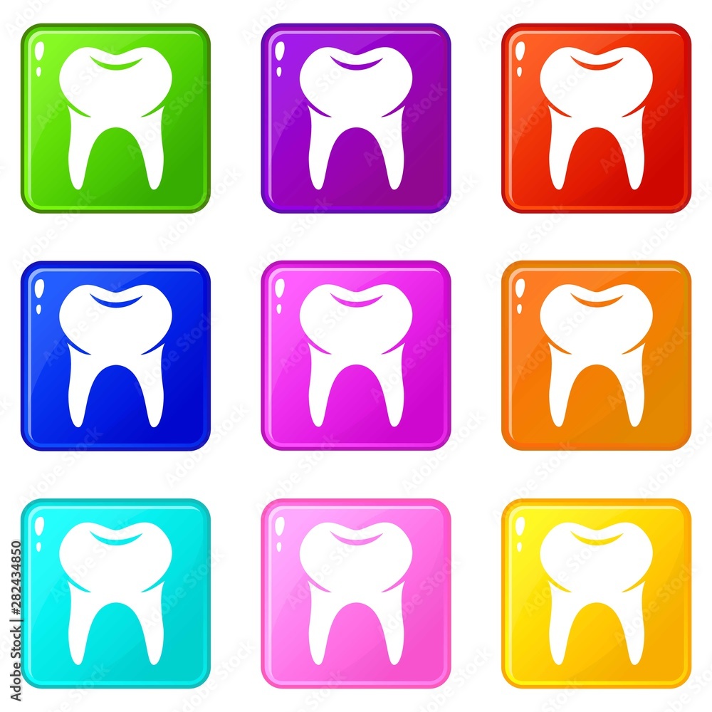 Wisdom tooth icons set 9 color collection isolated on white for any design Wisdom tooth icons set 9 color collection isolated on white for any design