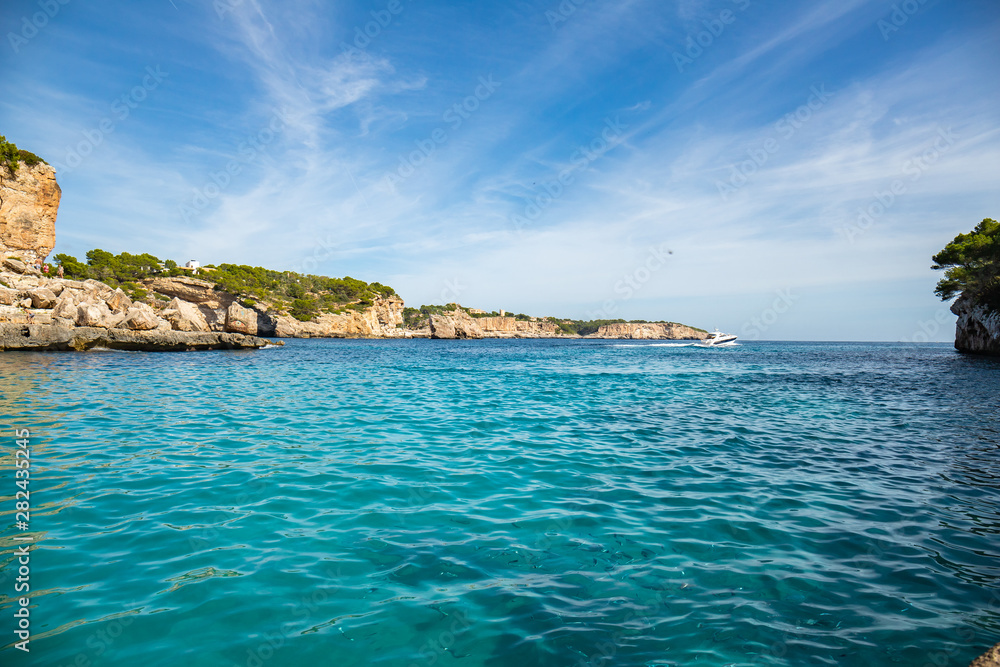 Beautiful turquoise sea in paradise summer paradise. Tourist beach in may the island nature in the middle of the blue ocean