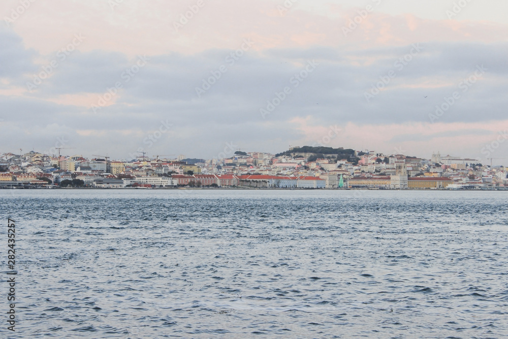 View from the Tagus river  on the Lisbon old town, Portugal
