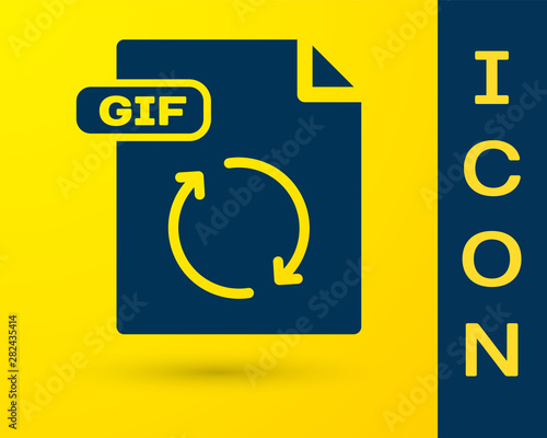 Blue GIF file document. Download gif button icon isolated on yellow background. GIF file symbol. Vector Illustration
