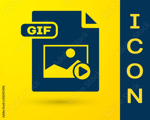 Blue GIF file document. Download gif button icon isolated on yellow background. GIF file symbol. Vector Illustration