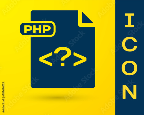 Blue PHP file document. Download php button icon isolated on yellow background. PHP file symbol. Vector Illustration