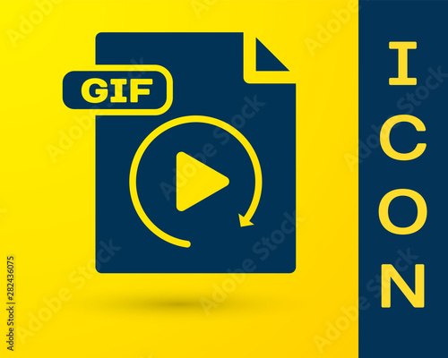 Blue GIF file document. Download gif button icon isolated on yellow background. GIF file symbol. Vector Illustration