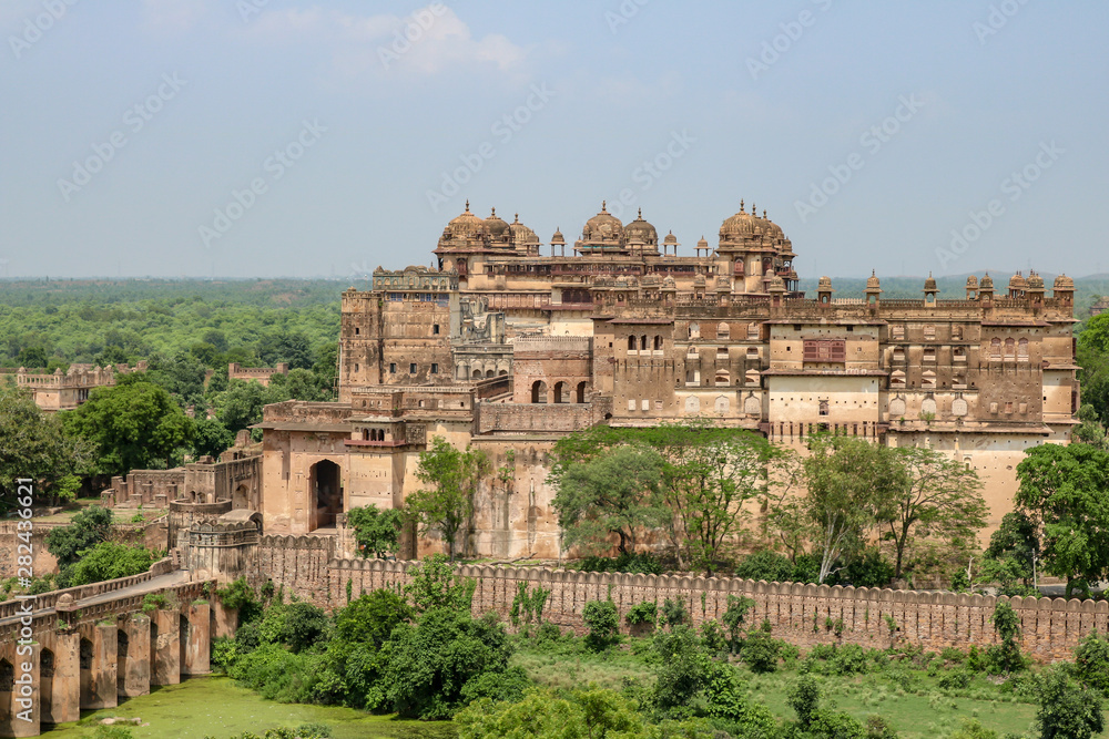 aerial view of The Orchha Palace, seen from the roof of the Chaturbhuj Temple, Orchha, India