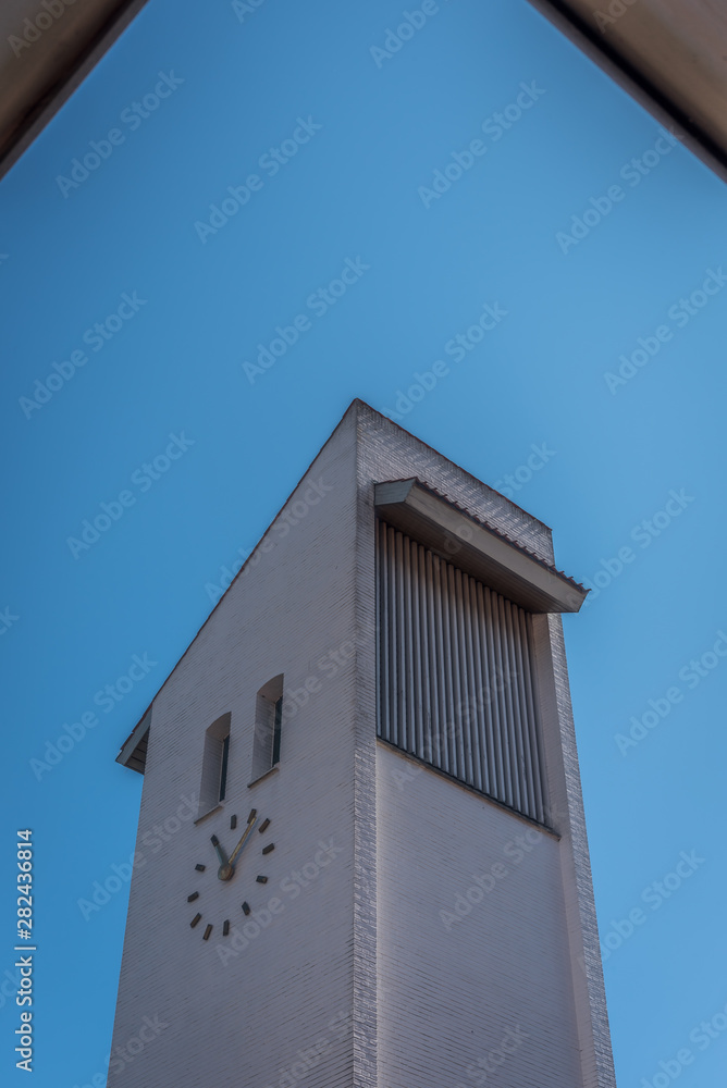 Mordrup Church, the belltower in danish design in Espergaerde center
