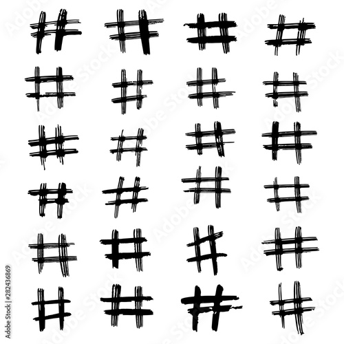 Set of hand drawn hashtag. Hash tag backdrop.