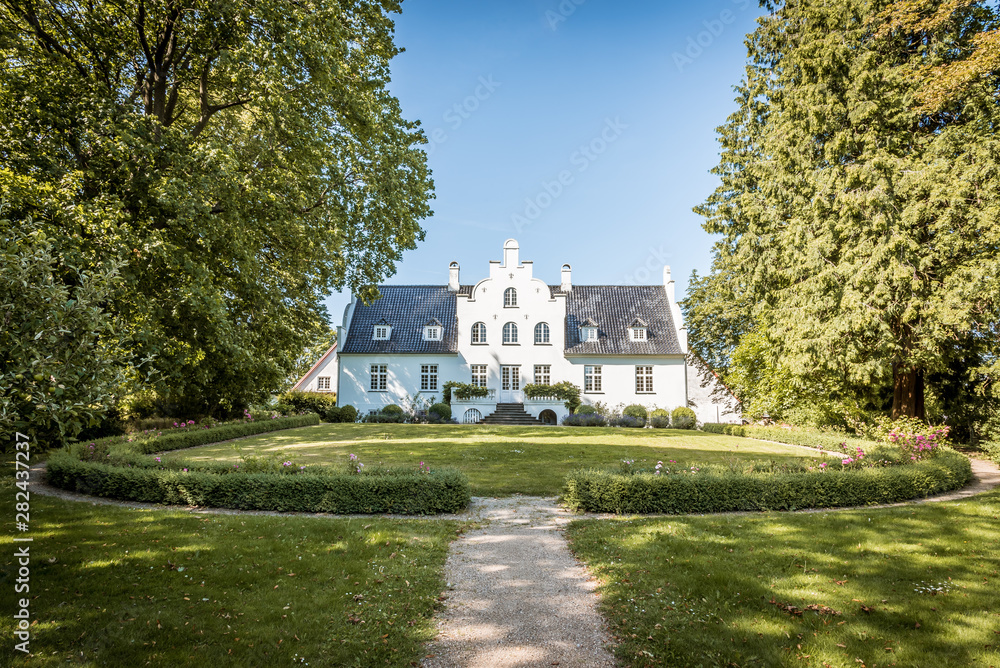 The garden of of Flynderupgård, A mansion house and museum in the danish island Sealand Denmark, July 18. 2019