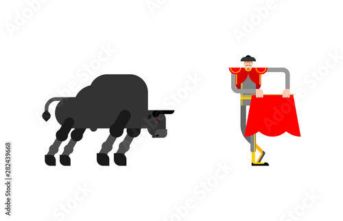 Bullfighter and bull. Matador and ox. Bullfight vector illustration