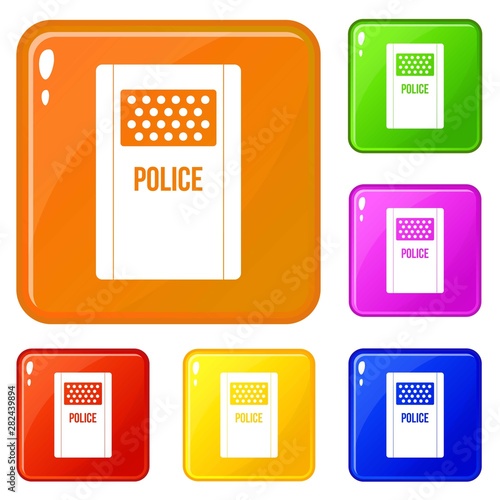 Riot shield icons set collection vector 6 color isolated on white background
