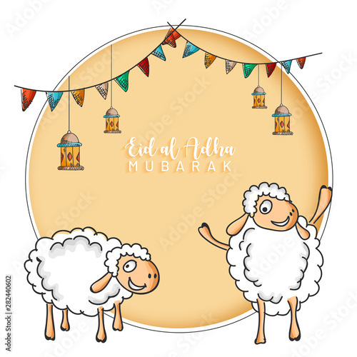 Eid al adha doodle art concept on festival of sacrifice. islamic festival kurban bayrami. 