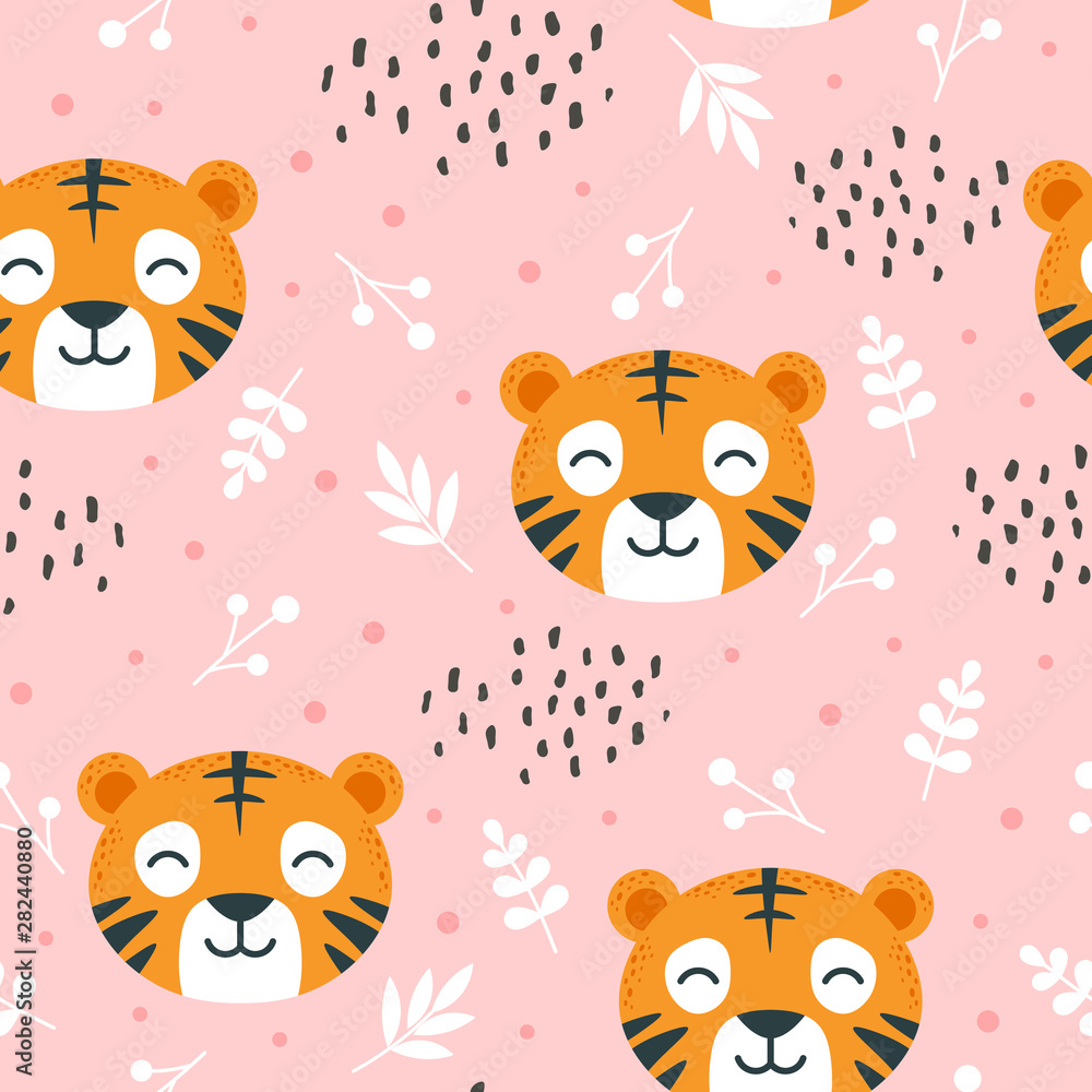 tiger pattern seamless  background, vector illustration, animal cartoon pattern