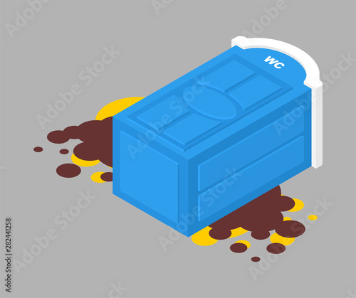 Portable toilet fell and shit leaked. vector illustration