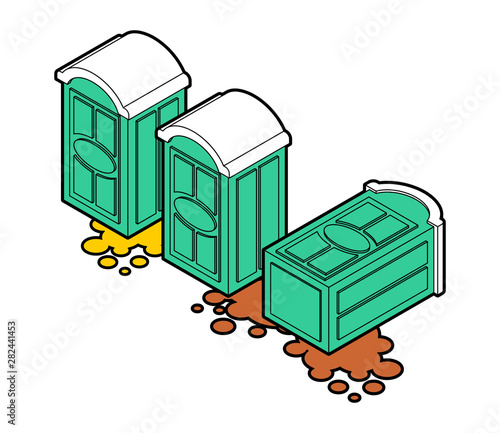 Portable toilet fell and shit leaked. vector illustration