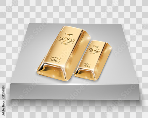 Gold bar isolated on transparent background.