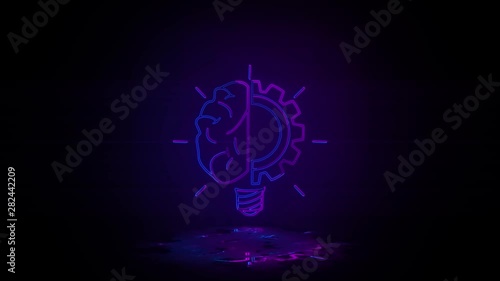 Wallpaper Mural lamp brain and gear in neon effect mp4 video on dark background Torontodigital.ca