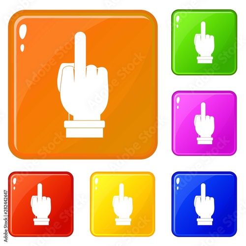 Middle finger hand sign icons set collection vector 6 color isolated on white background