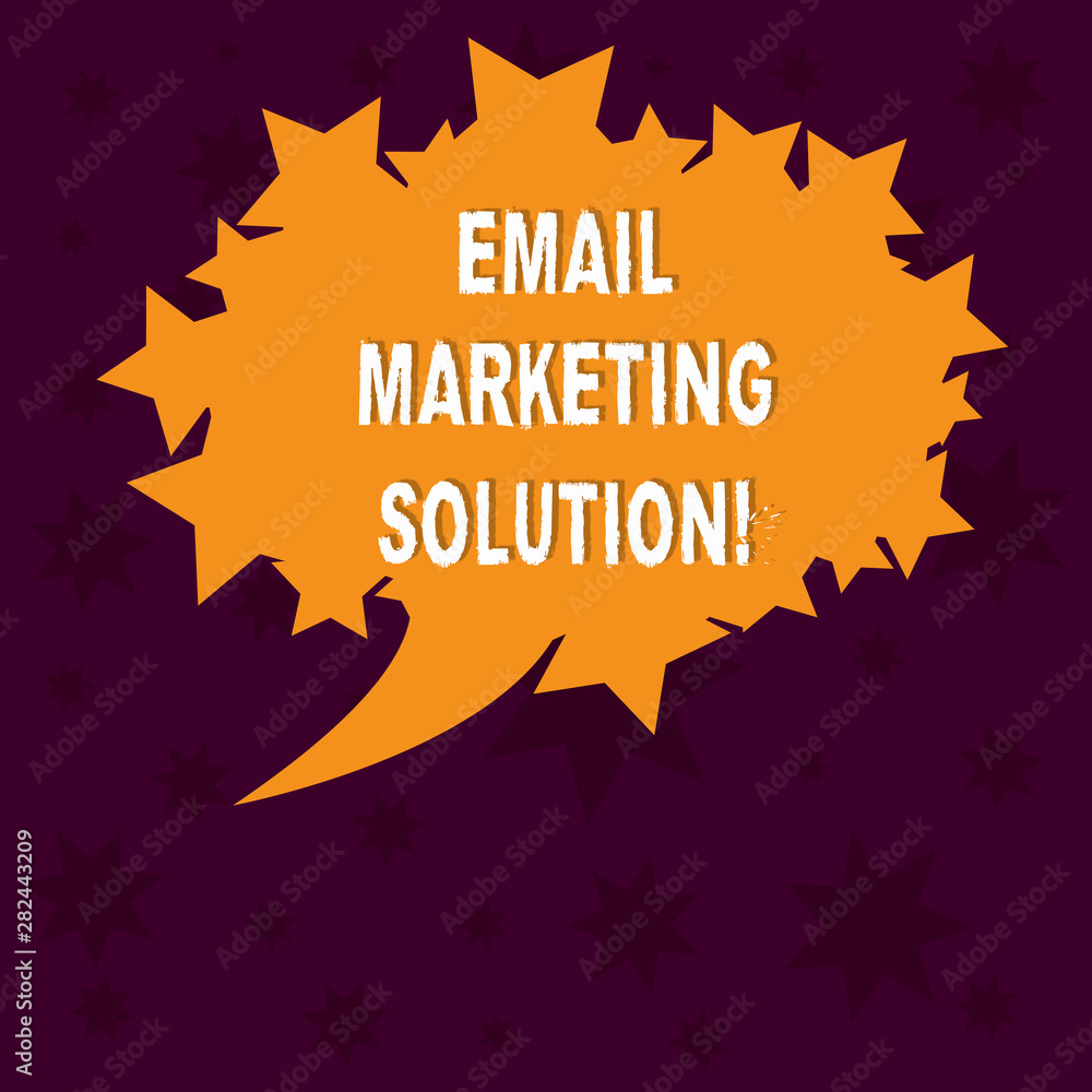 Writing note showing Email Marketing Solution. Business photo showcasing helping customers to solve their problems Blank Oval Color Speech Bubble with Stars as Outline photo Text Space