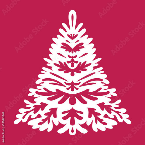 Christmas tree. Templates for laser cutting, plotter cutting, wood carving, scrapbooking or printing. Vector festive illustration. New Year's decoration.