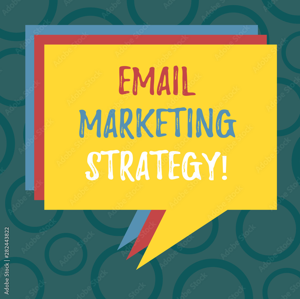 Fototapeta premium Writing note showing Email Marketing Strategy. Business photo showcasing plan of action to promote products and services Stack of Speech Bubble Different Color Piled Text Balloon