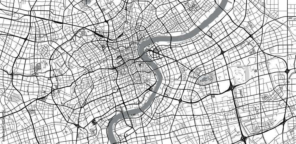 Urban vector city map of Shanghai, China