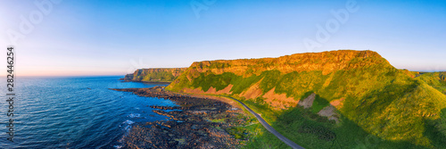 flight Panorama view of Giants causeway coastline on sunset time Northern Ireland photo