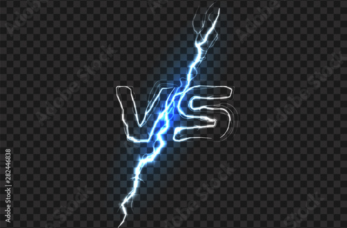 Versus VS logo. Battle headline template. Sparkling lightning design. Isolated vector illustration on black background.