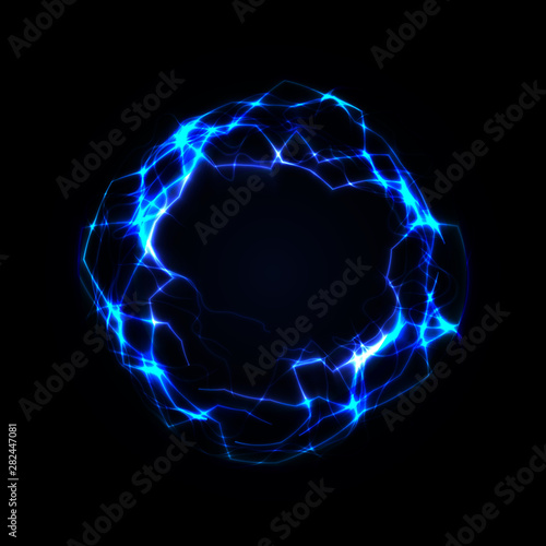 Blue Shining Lightning round frame. Voice signal visual. Music equalizer visualization. Waves on water surface. Vector illustration.