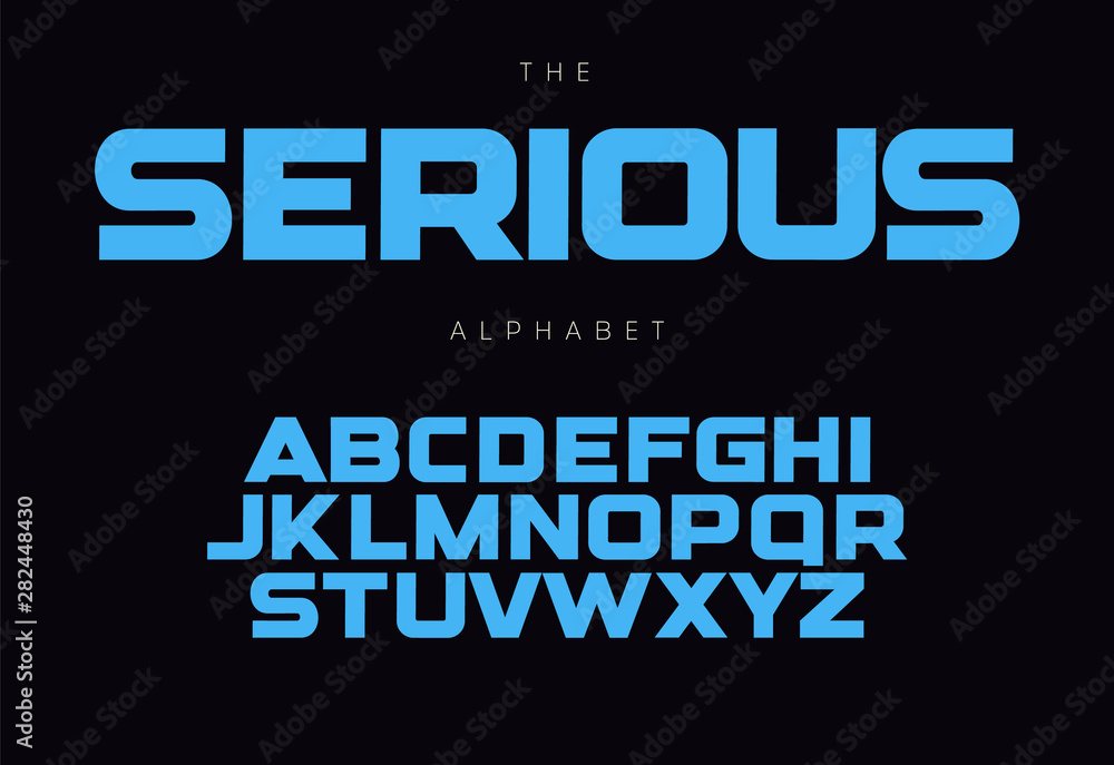 Serious bold alphabet concept for headline, logo, monogram, promo. Geometric uppercase letters. Modern typography design.