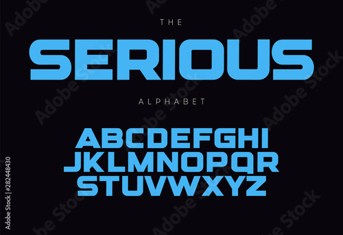 Serious bold alphabet concept for headline, logo, monogram, promo. Geometric uppercase letters. Modern typography design.
