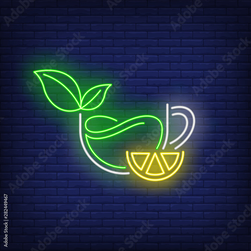 Green tea cup with lemon slice neon sign