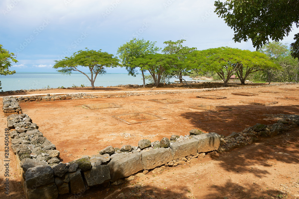 Ruins of La Isabella settlement in Puerto Plata, Dominican Republic. La Isabella was founded by Christopher Columbus in 1493.