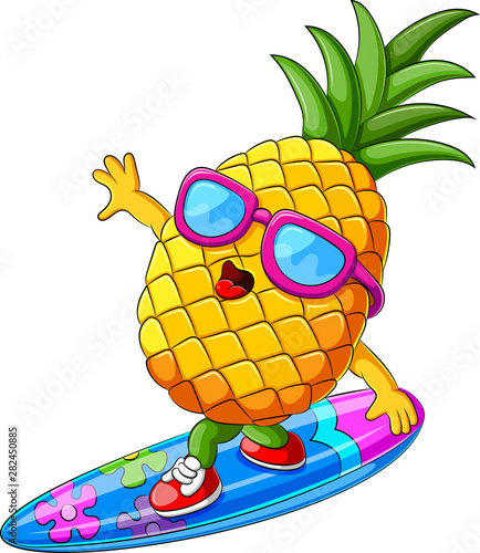 funny pineapple cartoon surfing