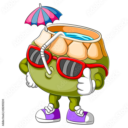 funny coconut cartoon character giving thumb up