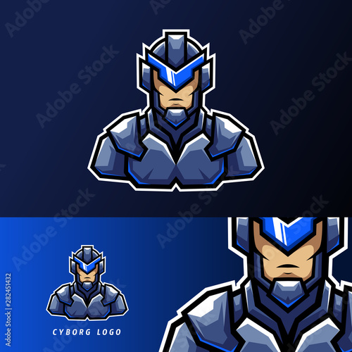blue robotic cyborg sport esport logo templae design with iron uniform