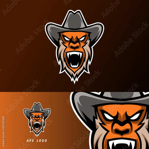 angry ape gorilla sport esport logo template design with beard and hat