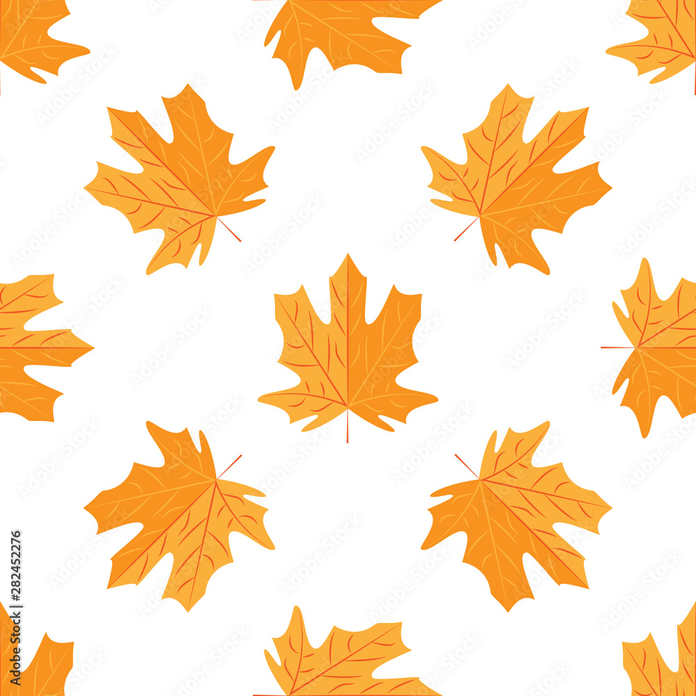 Autumn Set of Orange Maple Leaves on White Background, Vector Version.Seamless maple leaf pattern Autumn Set of Orange Maple Leaves on White Background, Vector Version.Seamless maple leaf pattern