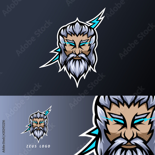 zeus god lightning mascot sport esport logo template thick beard mustache