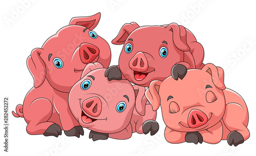 Obraz na plátne Cute cartoon family of pig