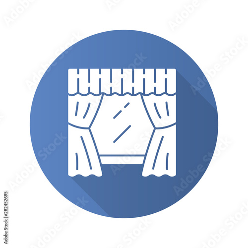 Window treatment set flat design long shadow glyph icon. Living room, bedroom decoration. Valance hanging on cornice. Windows curtains, swag. Home interior design. Vector silhouette illustration